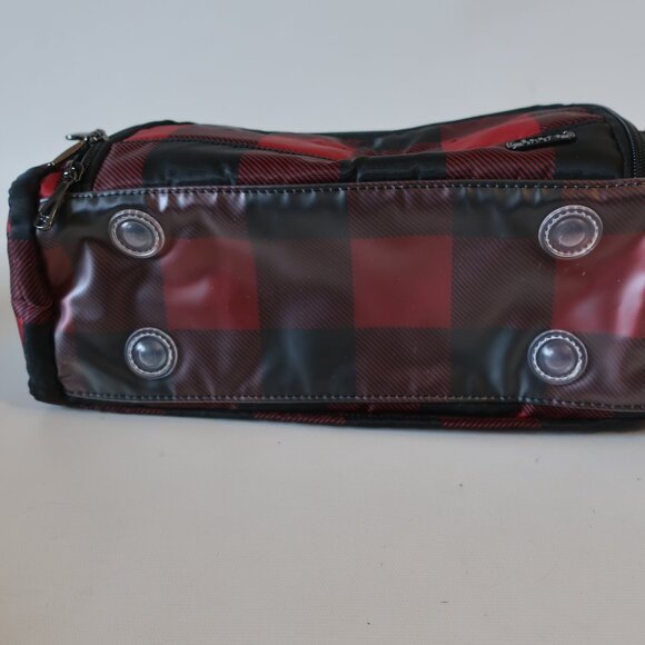NWOT Womens Trolley Lug Buffalo Check Red Black Zip Pockets Travel Cosmetic Case - Picture 5 of 13